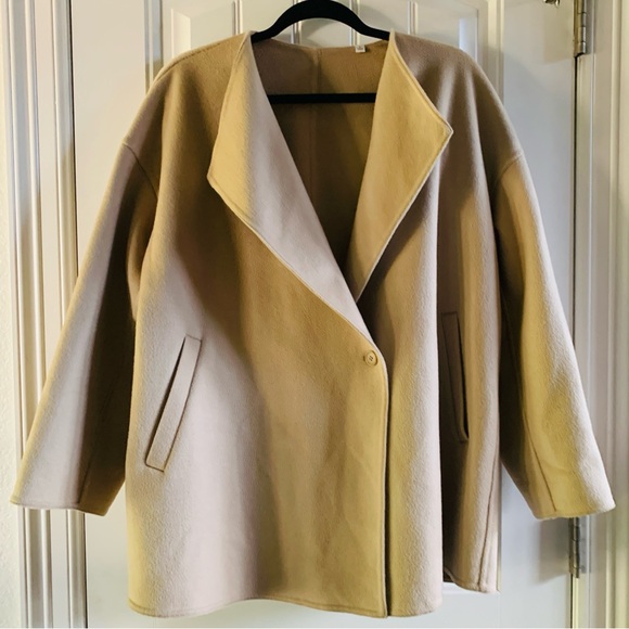 Uniqlo Beige Oversized Wool Blend Short Flowy Button Pocket Jacket | Small - Picture 8 of 8